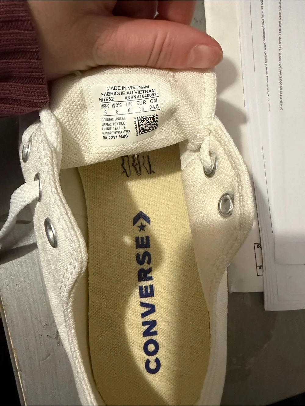 Converse White Kids Low-Top Canvas Sneakers with Red Stripe
